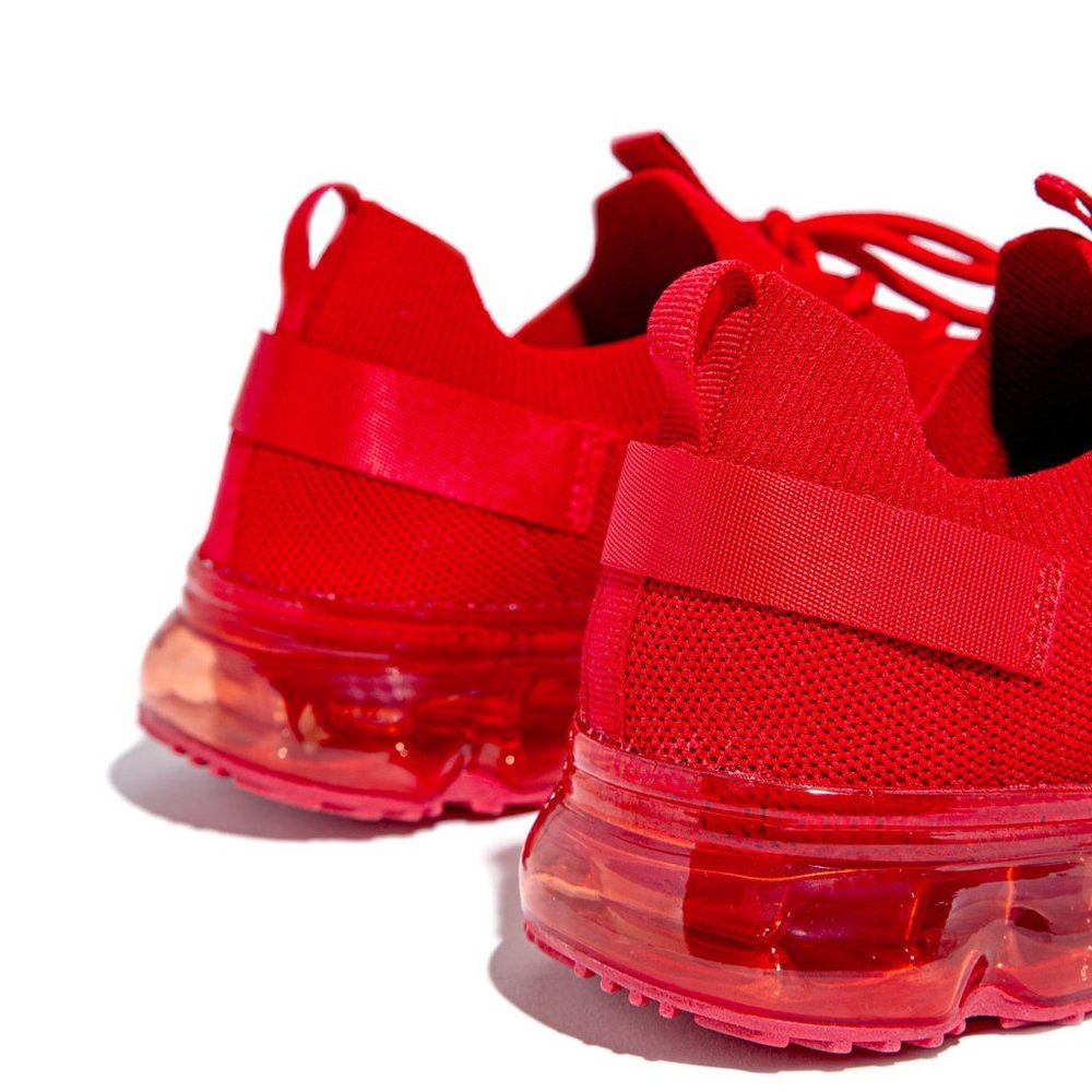 NEW🔥 True Red Bubble Air Cushion Lace-Up Knitted Sneakers Slip-On Stretchy Knit - Picture 4 of 5